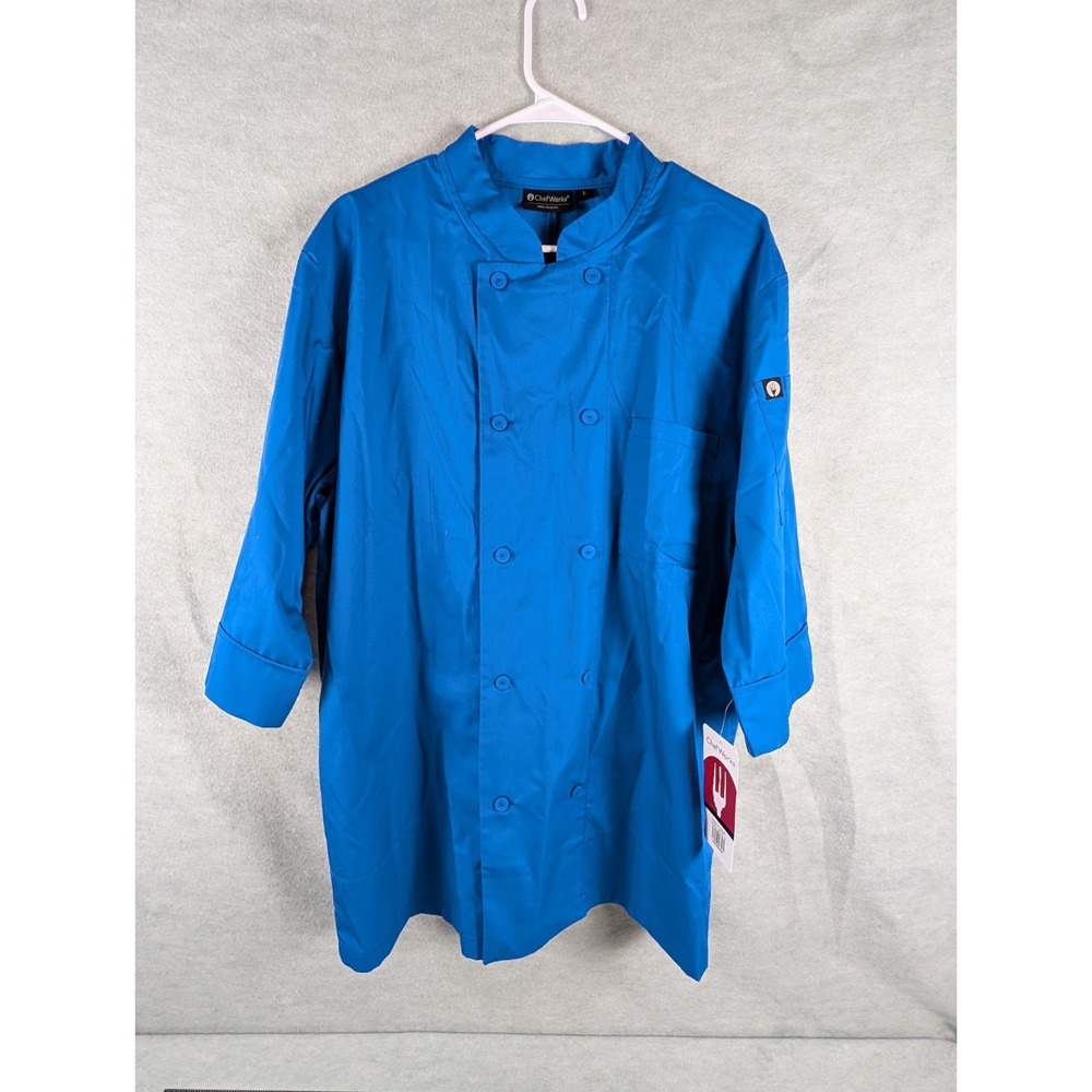 Chef Works Blue 3/4 Sleeve Pocket Chefs Shirt Coat Jacket NWT Button Up